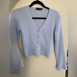 Pretty Little Thing Button Up Cropped Cardigan in ‘Baby Blue’, Size Medium